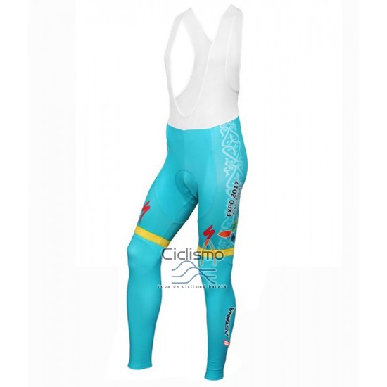 Astana Ropa Ciclismo Culotte Largo 2016 Mangas Largas Azul Claro y AMarillo